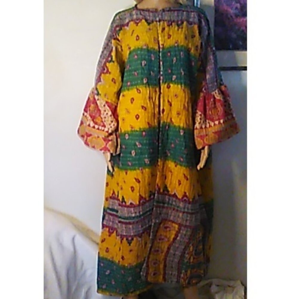 Kantha Quilt Kimono/Duster With Pockets Long Custom Handmade Maxi Boho Trendy OS